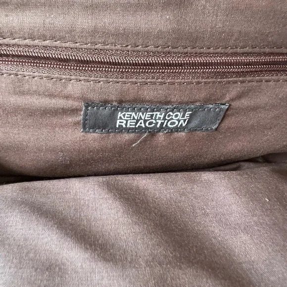 Kenneth Cole Reaction Brown Leather Frame Clutch Wristlet Kiss Lock Bag - Picture 12 of 14